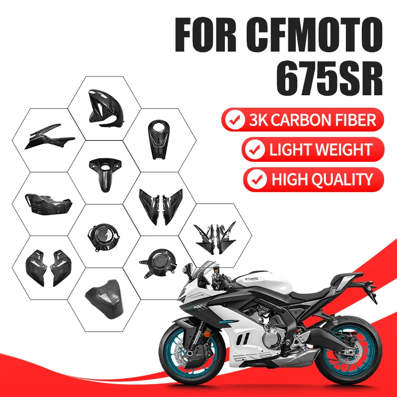 FÜR CFMOTO 675SR 675 SR 100 % reine Kohlefaser, trockenes Kohlenstoffgehaltes Motorradzubehör, Verkleidungsset, Kotflügel, Schlüsselhülle, Kühler