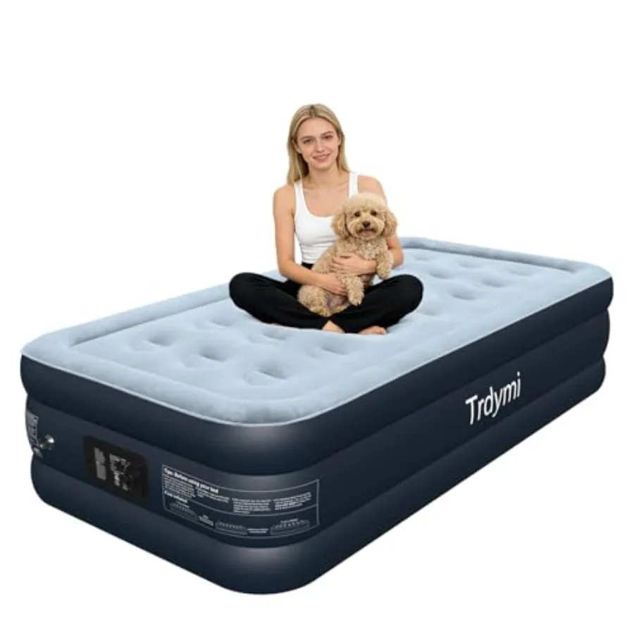 

18-Inch Elevated Air Mattress Rapid Inflate-Deflate Leak-Proof Portable Twin for Camping Guest Bed and Moving