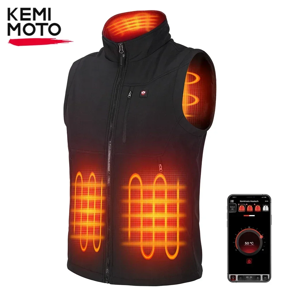 

KEMIMOTO Heated Vest Winter Warm Unisex Jacket 6 Heating Areas 10000mAh Power Bank APP Control for Outdoor Sports Moto Riding