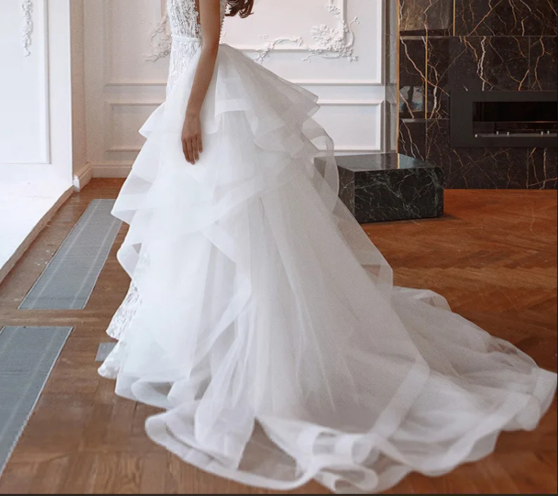

Detachable trailing wedding dress accessories mesh skirt Detachable Horse Riding Train Custom Made