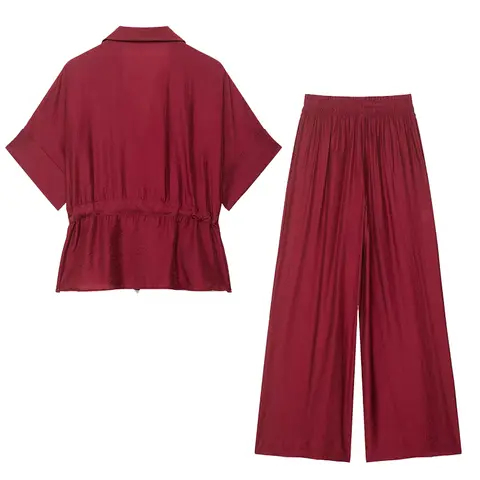 Set med vida ben, 2-delade set för kvinnor, outfits 2025, nytt mode, kortärmad skjorta, damkostym, casual, tvådelat set 12 best sales Zara 2-delat set - №8