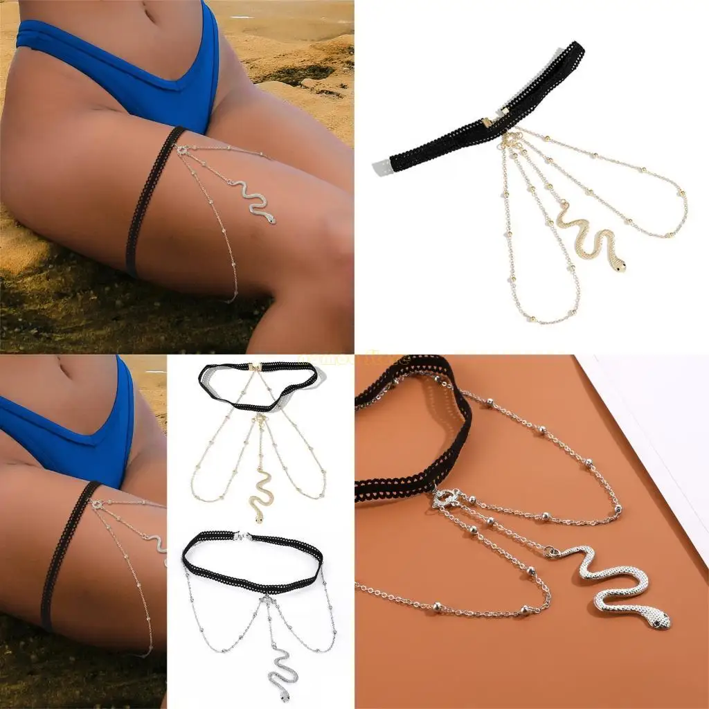 31BF Unique Lace Tassels Thigh Chain Vintage Personality Minimalists Leg Chain