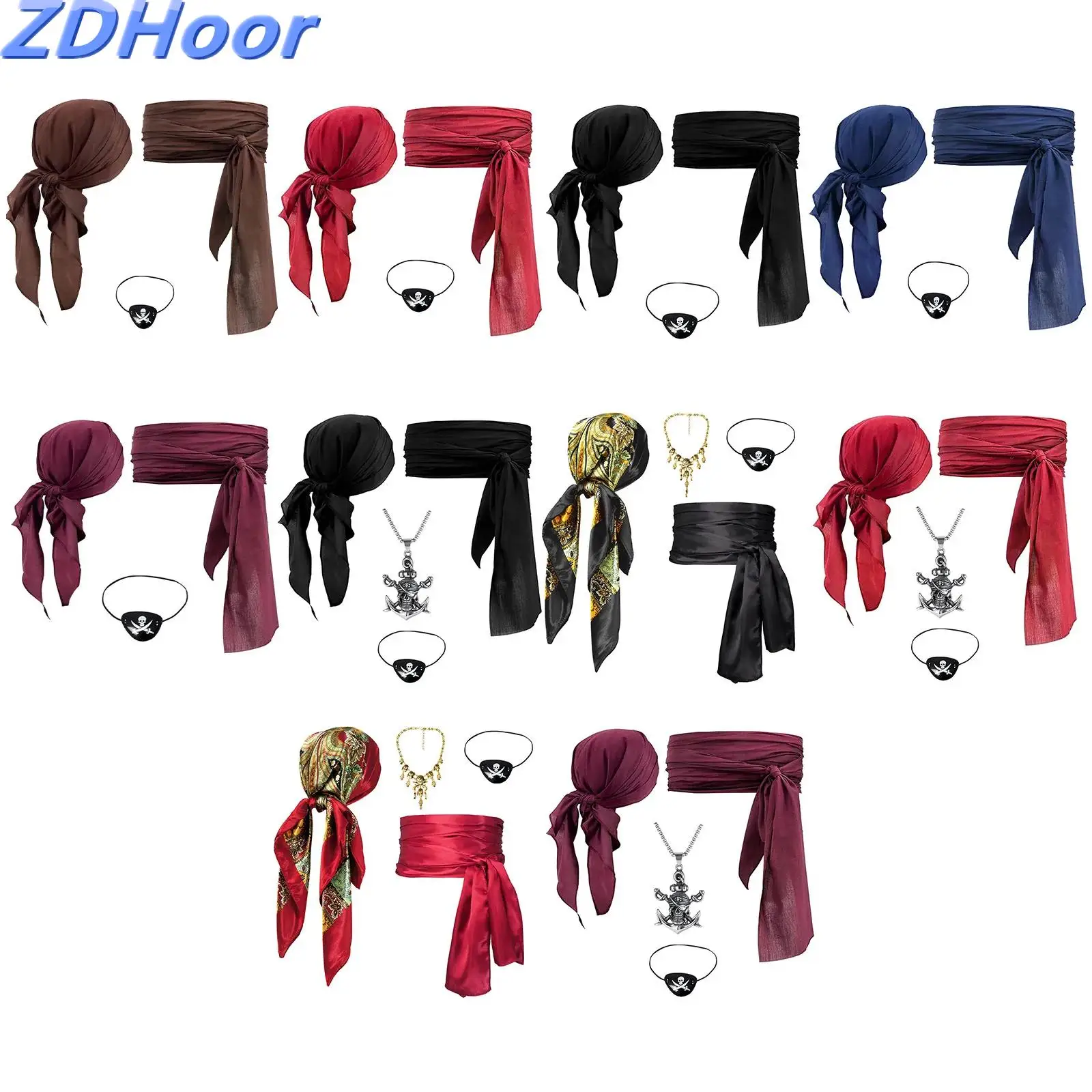Ensemble de Cosplay Pirate, foulard, chapeau enveloppant, masque pour les yeux, certains avec ceinture, collier pour femmes, accessoires de Costume de Cosplay