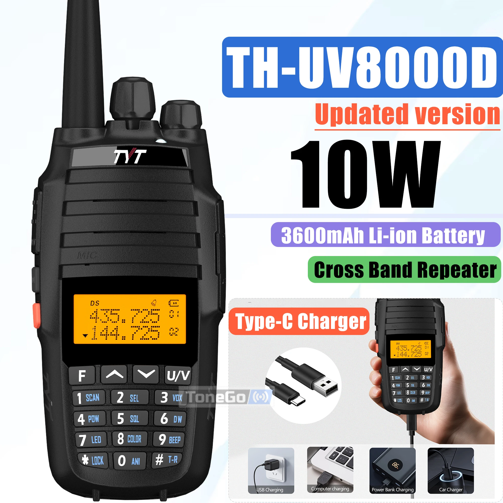 TYT TH-UV8000D Walkie Talkie Type-C Charger VHF UHF Dual Band FM TH UV8000D Cross Band Repeater Long Range Two Way Radio Upgrade