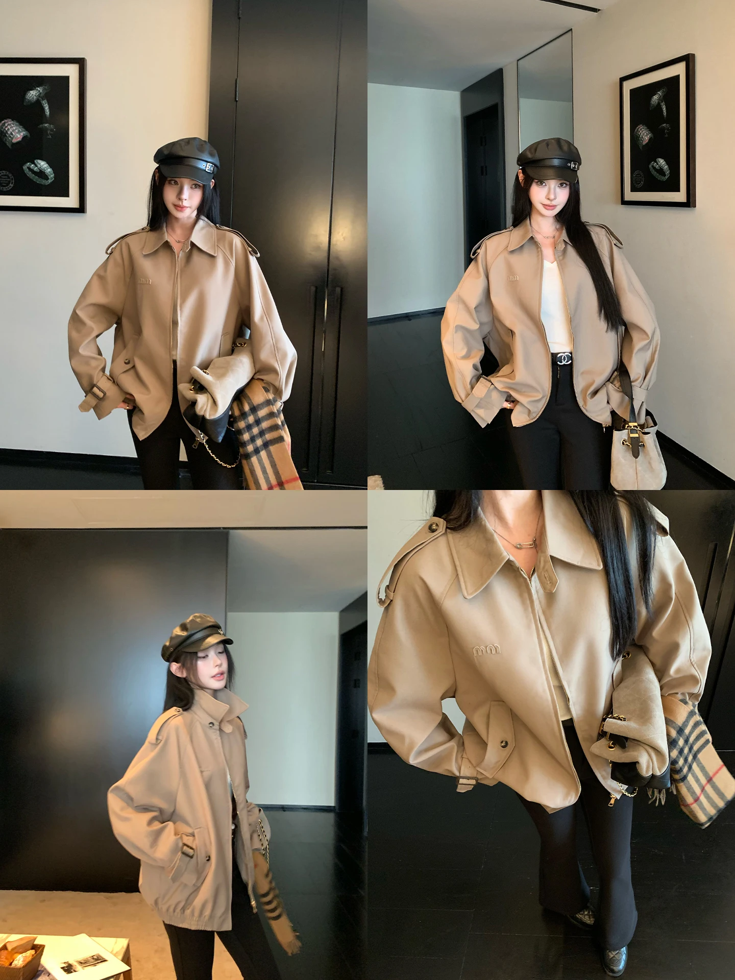 

London Girl Embroidered Casual Jaet Women's Design Sensation Retro Workwear Zipper oulder kets Polyester Fiber Long Sl...