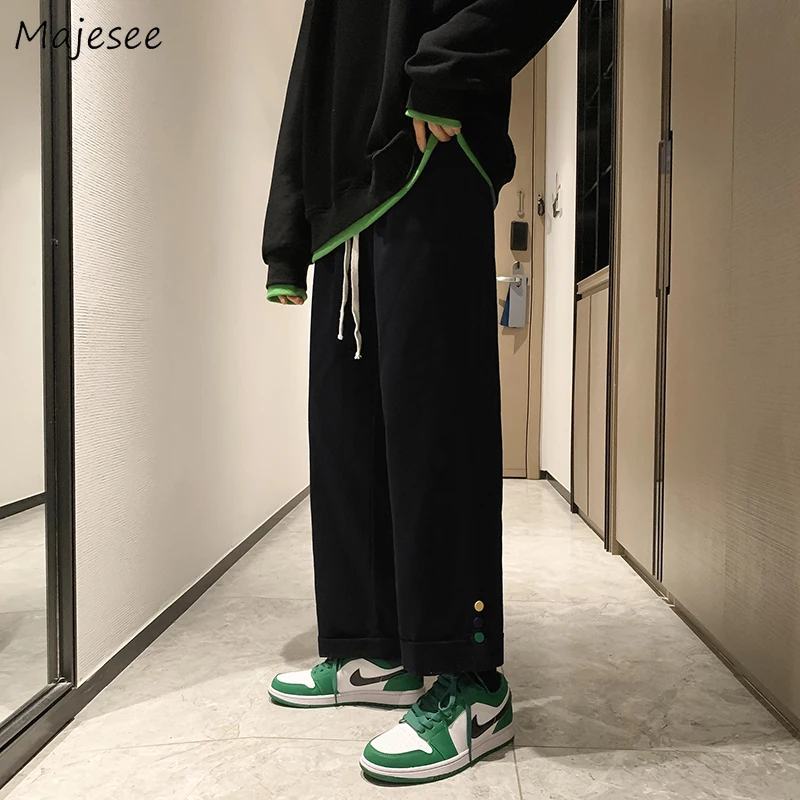 

Men Casual Pants BF Straight Drawstring Teens All-match Fashion Streetwear Male Couple Autumn Newly Harajuku Gentle Baggy Daily