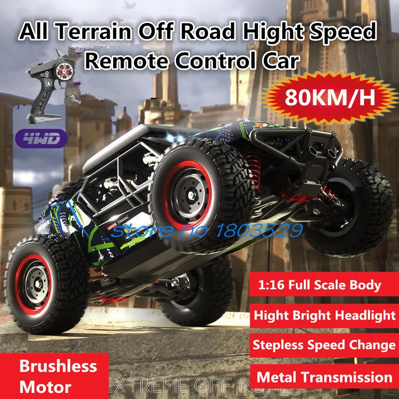 80KM terenowy Off Road Hight Speed RC samochód 1:16 4WD bezszczotkowy silnik metalowy napęd Hight jasne reflektory zdalnie sterowanym samochodowym