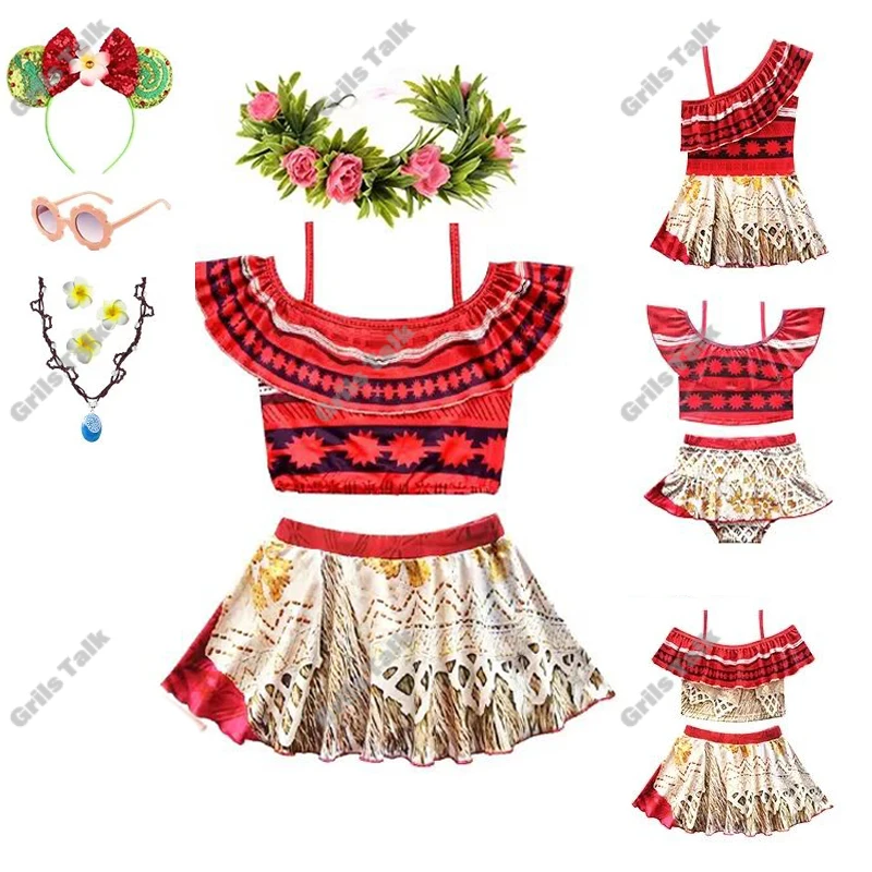 Traje de baño de princesa Moana de hadas de verano, traje de baño para niña, trajes de baño para niñas, Bikini de playa, ropa de fiesta, conjunto de ropa de baño para niños
