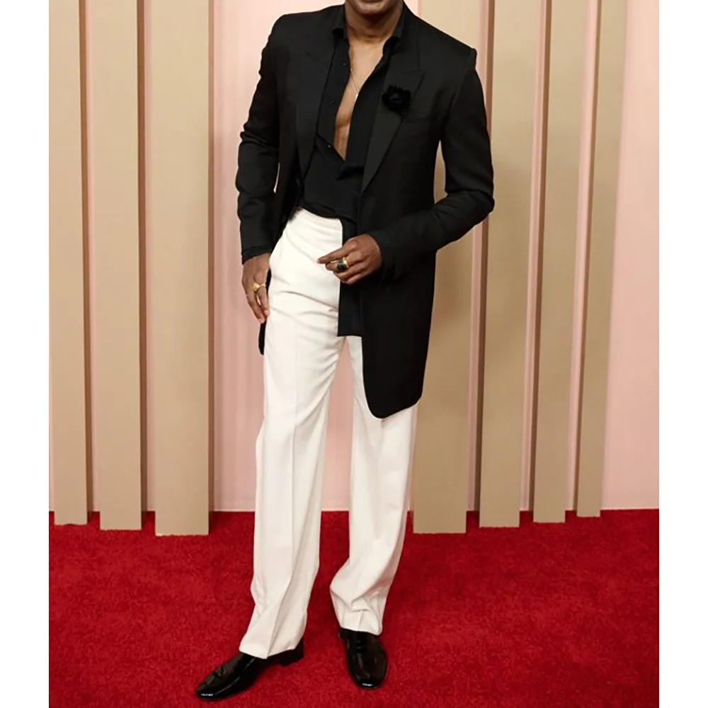 

Black White Men Suit 2 Pieces Jacket Pants Social Party Business Casual Suits Set Work Commute Male Clothing