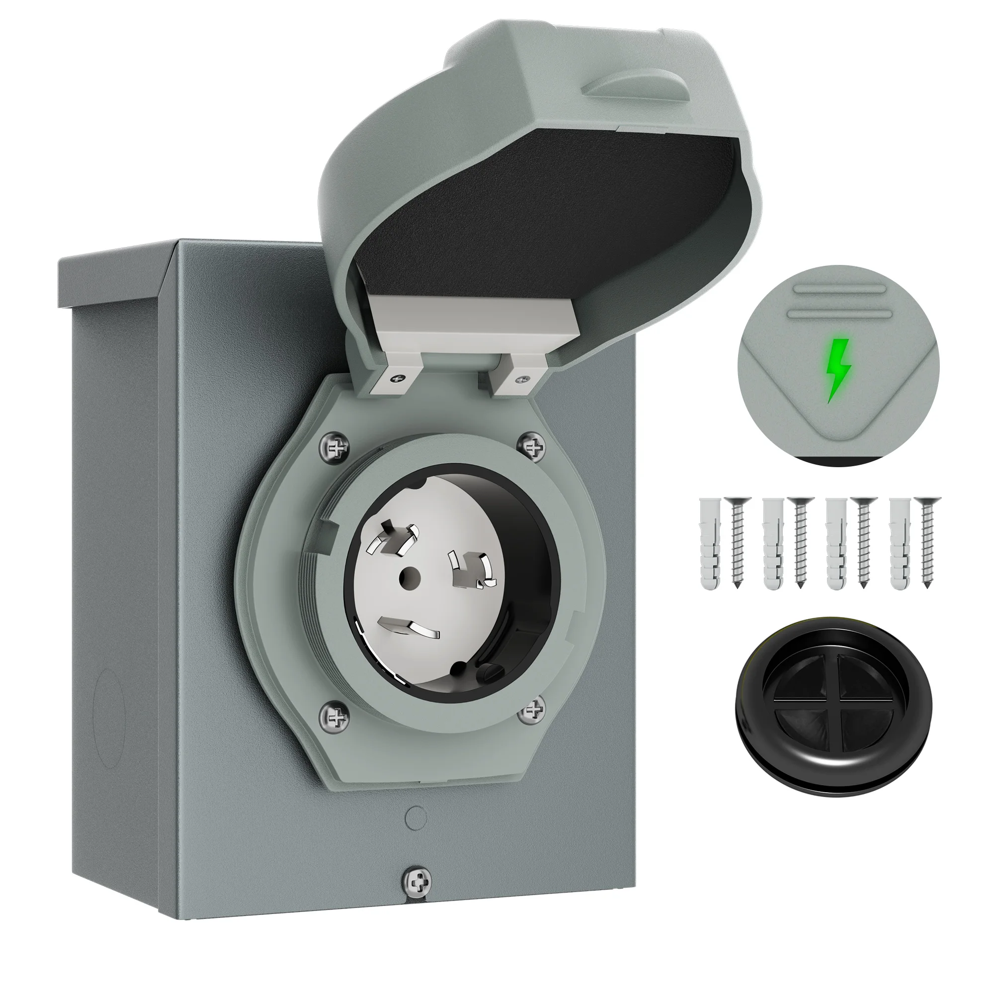 

50 Amp Generator RV Power Inlet Box Iron Socket Electrical Switch and Outlet Box With Green LED Indicator