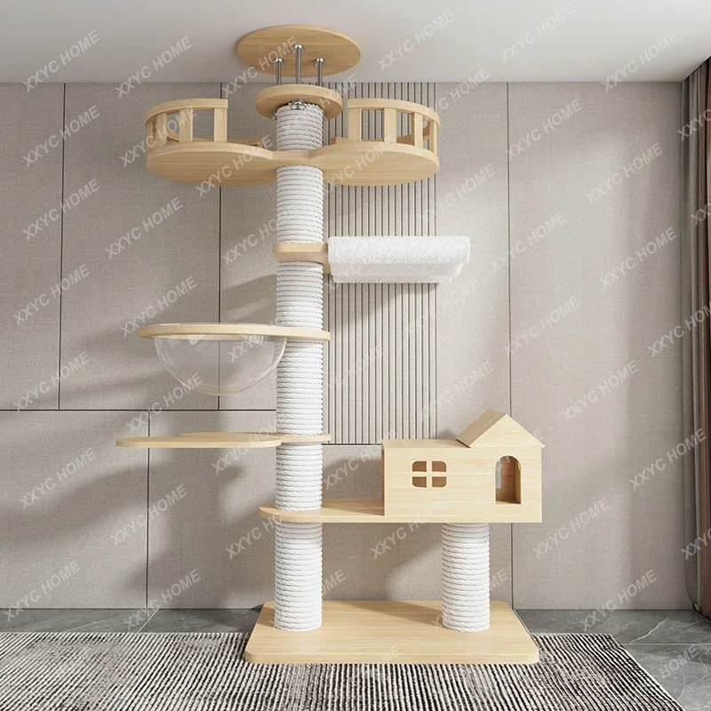 Solid Wood Tong Tianzhu Cat Tower Tree Nest Apartment Game Climbing Scratching Platform Pet Toy Stand Cat Mat Sofa Products