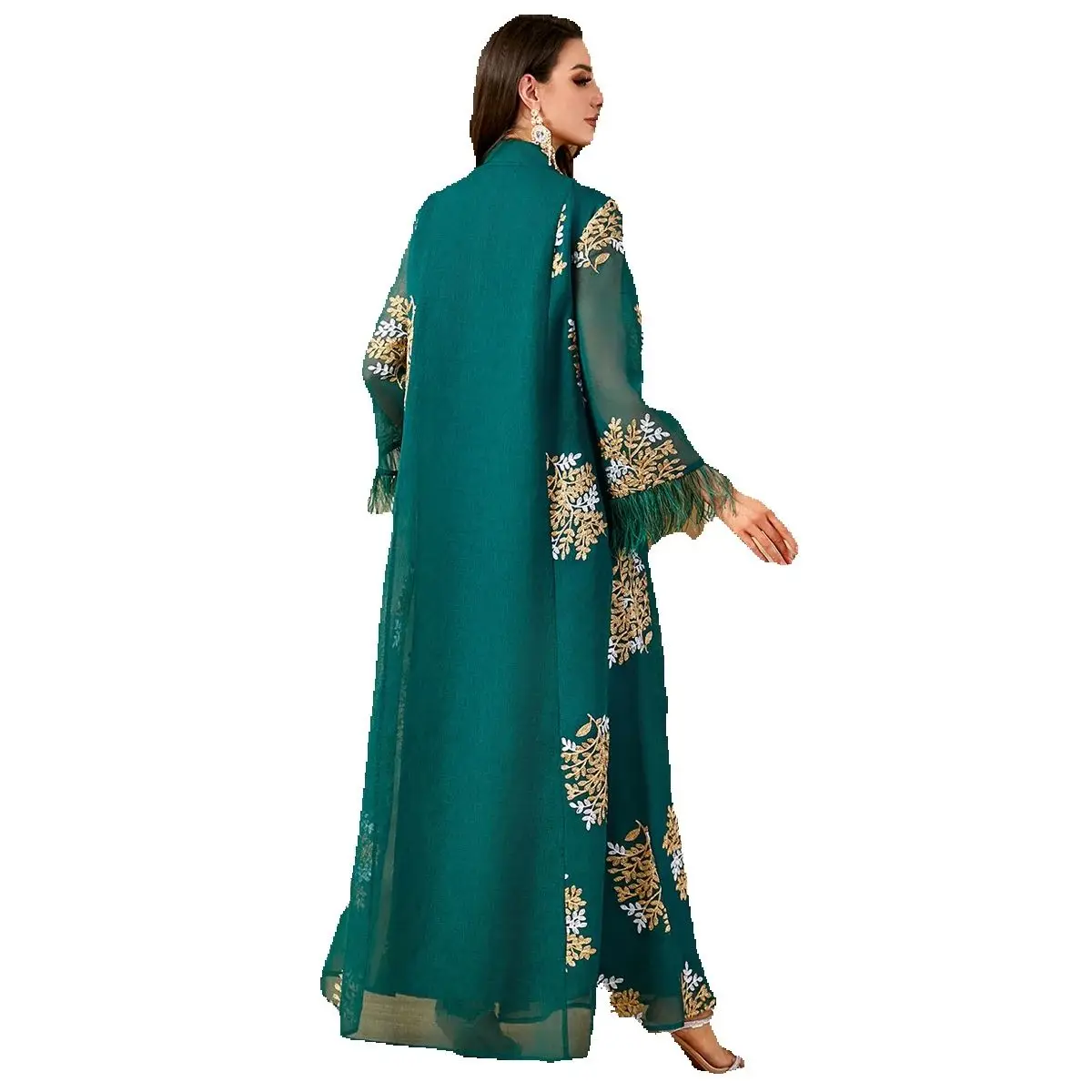 

New Fashion Muslim Party Dresses Eid Ramadan Women Dubai Abaya Embroidery Jalabiya Feather Kaftan Kebaya Caftan Marocain Femme