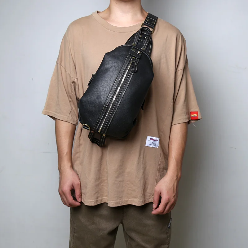 

Оригинальная кожаная мужская нагрудная сумка в стиле ретро, повседневная персонализированная сумка ручной работы из воловьей кожи с верхним слоем, мужская сумка
