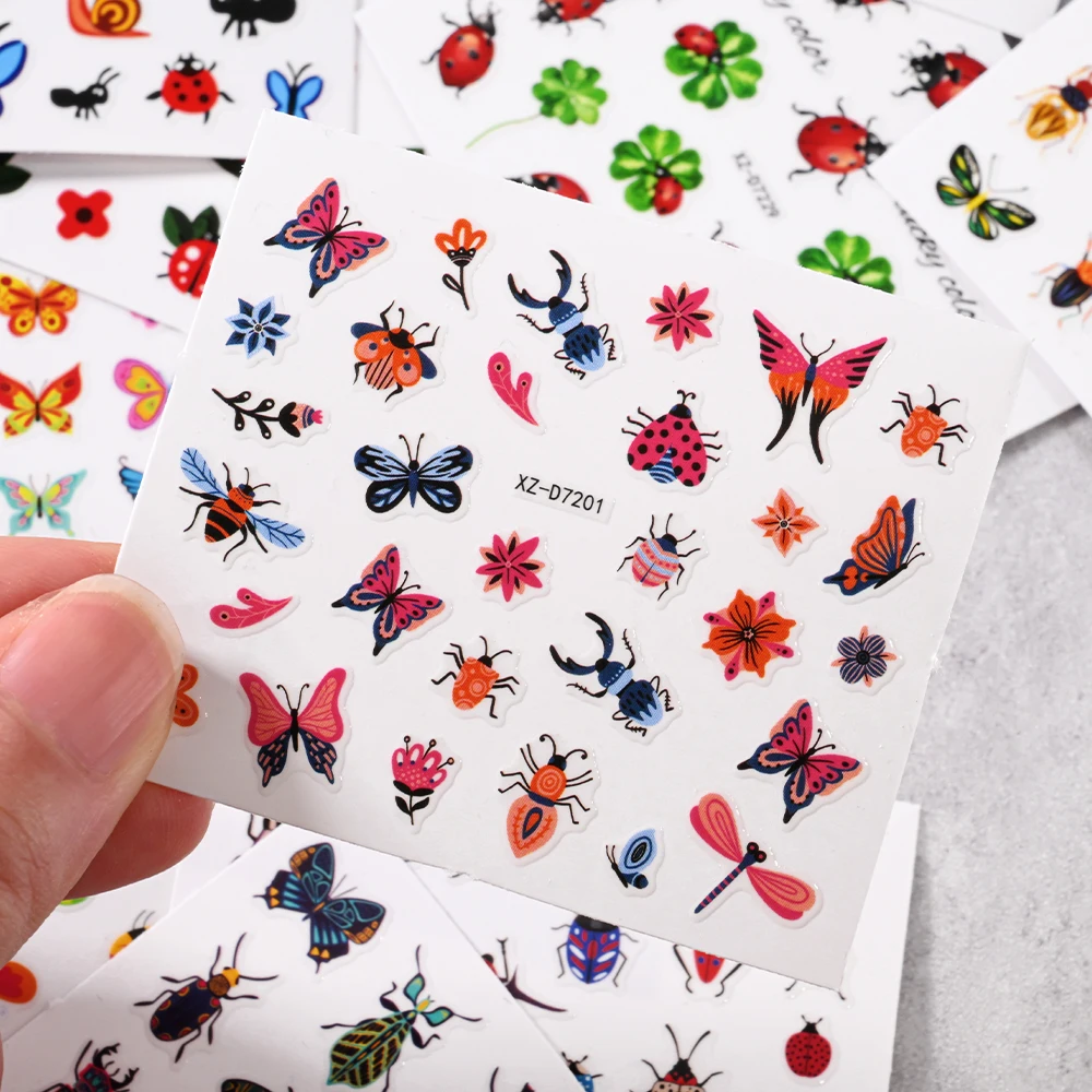 30 stks/set Zeven Sterren Lieveheersbeestje Nail Stickers 3D Creatieve Vlinder, Lieveheersbeestje, Slak, Bee Insect Serie Nail Decals manicure Decor