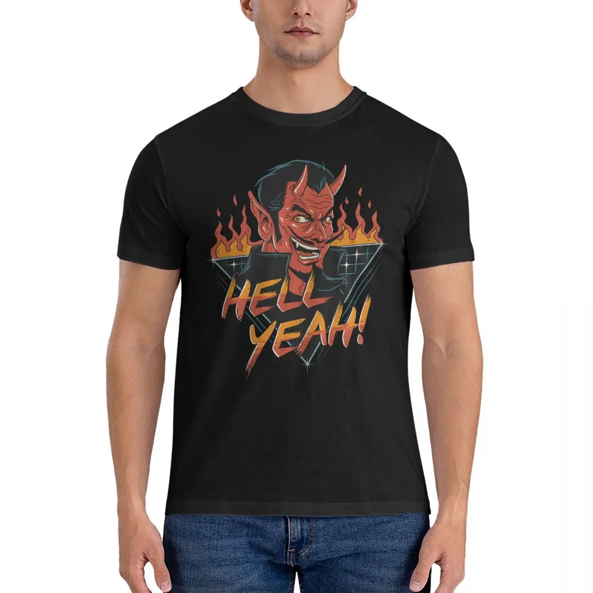 Men's Handsome T Shirt H-Hell Yeah Devil Skateboard 100% Cotton Tops Humorous Short Sleeve Crew Neck Shirt Gift Idea T-Shirts