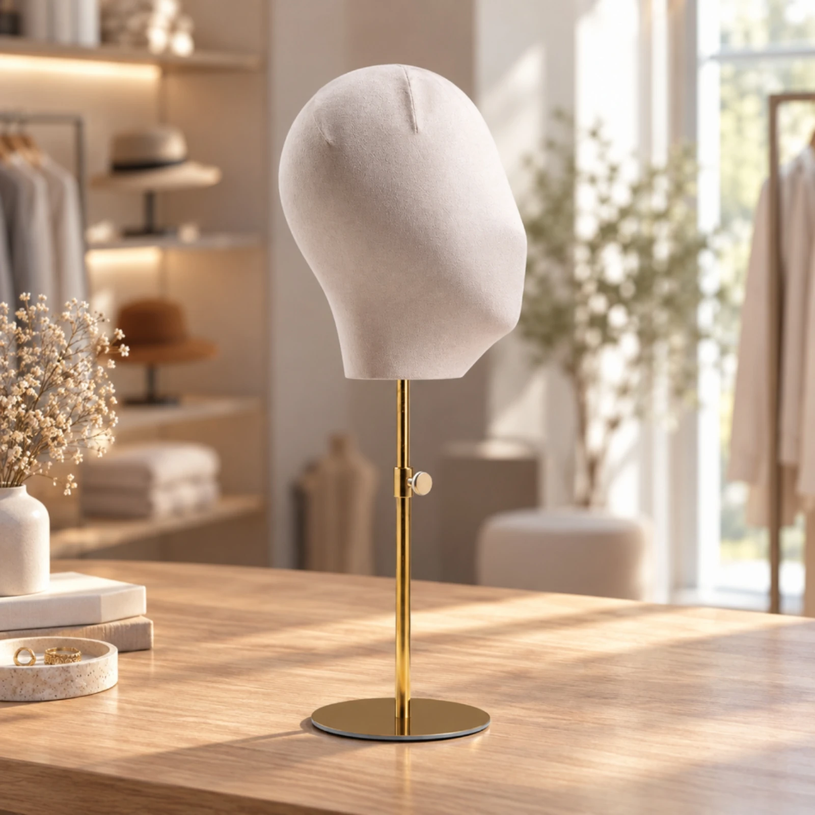 Freestanding Head Mannequin with Weighted Base Professional Suede-Covered Head Mannequin with Metal Stand Easy to Install