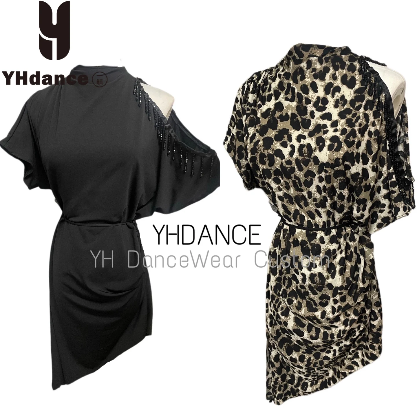 YHDANCE Latin Dance Suit Short Sleeve Batwing Sleeve Shoulder Bared  Skirt Women's Performance Teaching Wear C462