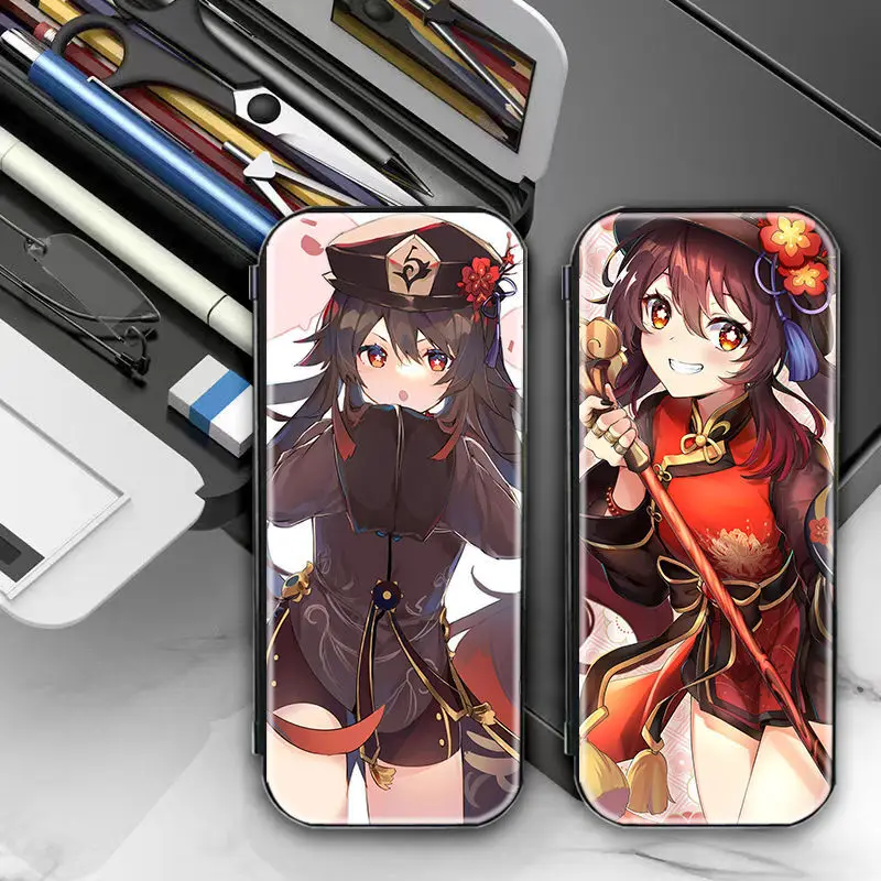 Genshin Impact Hu Tao Merchandise Student Campus Study Supplies DIY Pattern Multifunctional Pencil Case With Calculator Anime