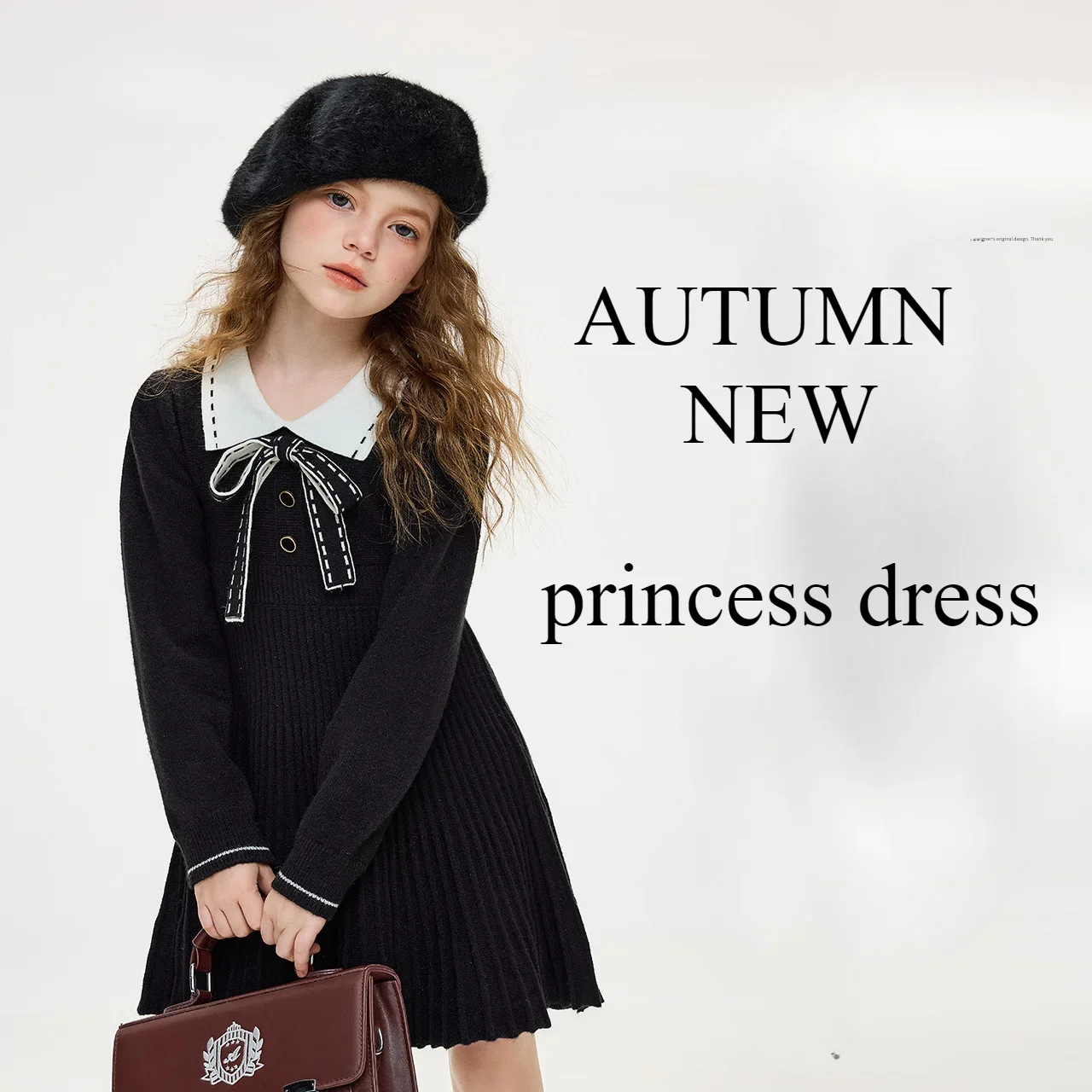 Kids Dresses for Girls Knitted Casual A-line Black Princess Dress 2024 Autumn Elegant Prom Dress Teen School Children Clothes