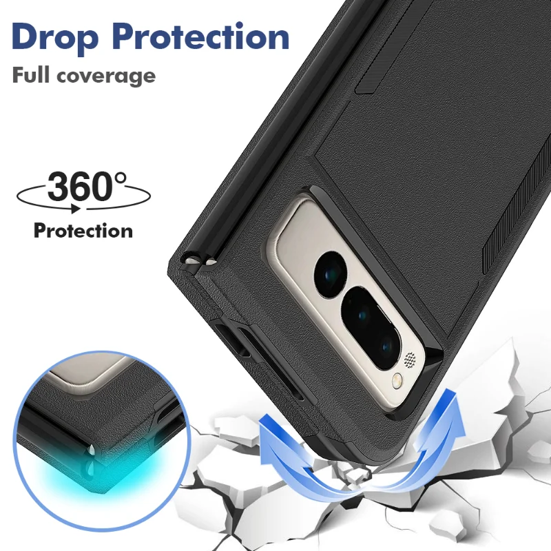 Dual-Layers Heavy Duty Phone Case For Google Pixel Fold Anti-Slip Hard PC Shockproof Full Body Cover Mobile Phone Case Shell