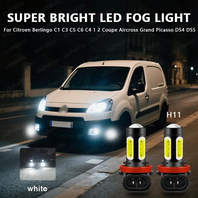 

2 шт. для Citroen Berlingo C1 C3 C5 C6 C4 1 2 Coupe Aircross Grand Picasso DS4 DS5 светодиодный передний противотуманный фонарь Blub H8 H11 лампа Canbus
