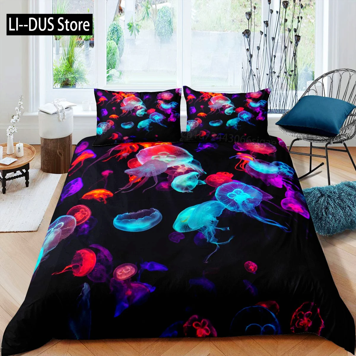 

Colorful Jellyfish Decor Duvet Cover Set Twin Ocean Bedding Sets Underwater Animal Comforter Cover For Kids Teens Adults 3 Pcs