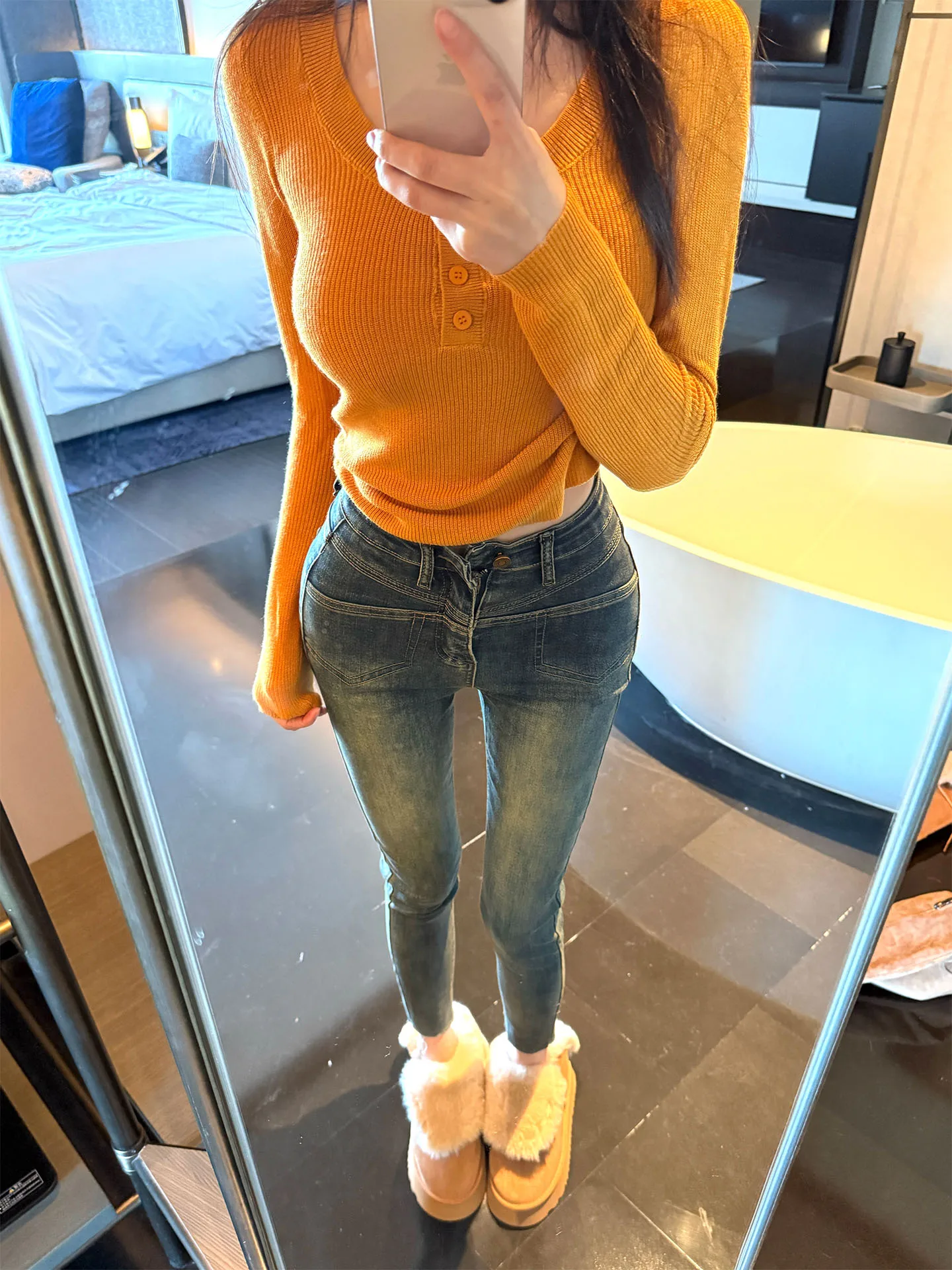 

Женские джинсы с высокой талией в стиле ретро, облегающие, с эффектом подтяжки ягодиц, корейский стиль, укороченные, с зауженными штанинами, для повседневной носки