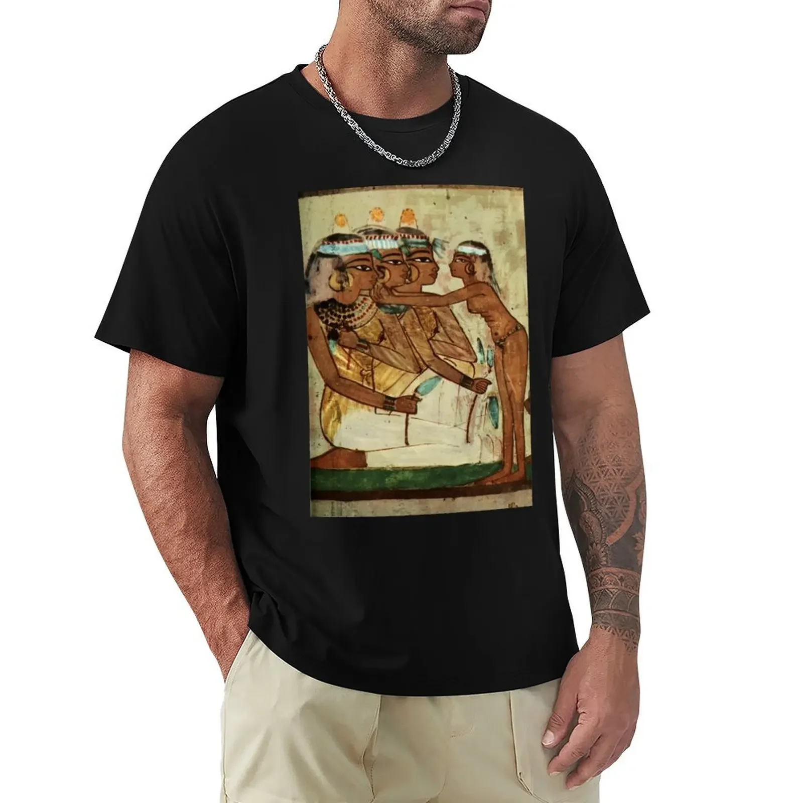 Ancient - Egyptian Wall Paintings 1956, Tomb of Nakht - Banqueting scene 2 T-Shirt anime clothes mens clothes