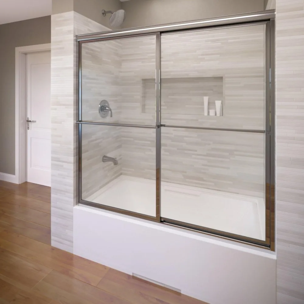 Deluxe Framed Sliding Tub Door, Fits 56-59 inch Opening, Clear Glass, Silver Finish Product Dimensions ‎60 x 6 x 58.5 inches