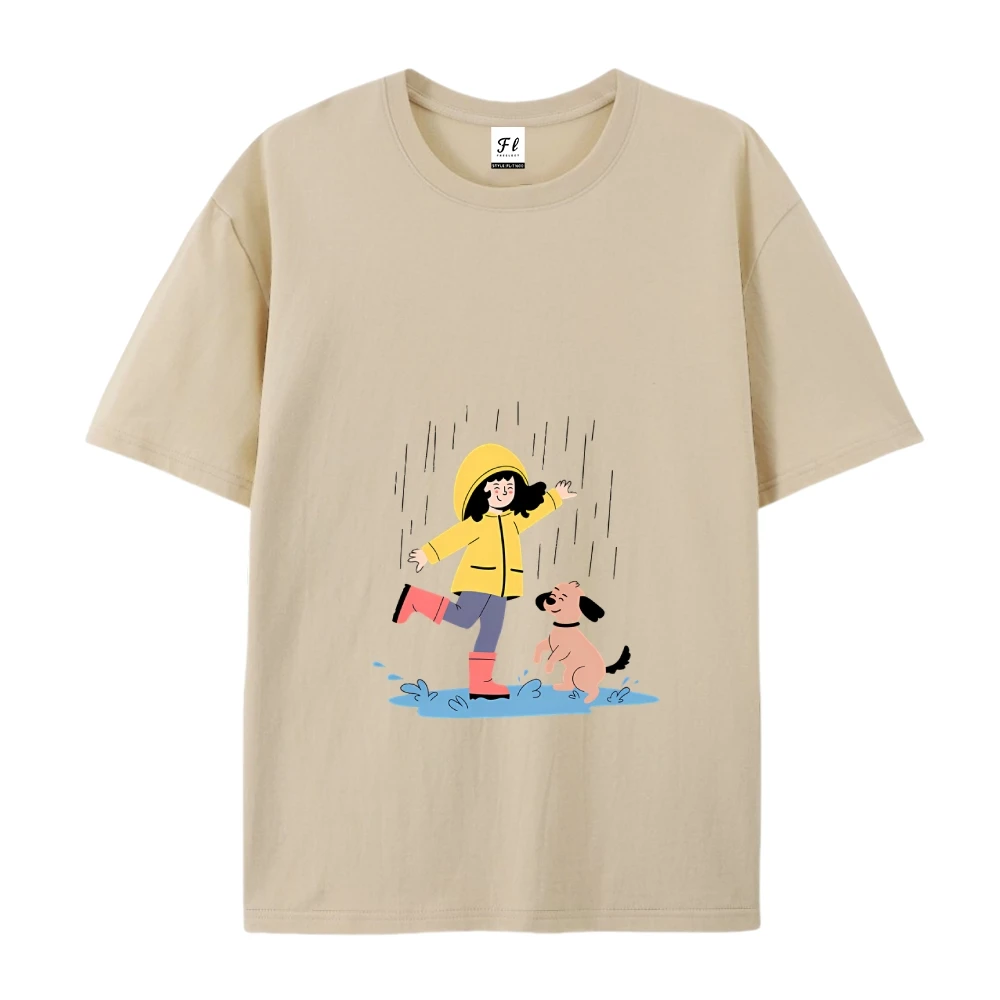 Moda vestuário casual manga curta camiseta com desenhos animados dia chuvoso menina cão impressão conforto ajuste diário casual wear t