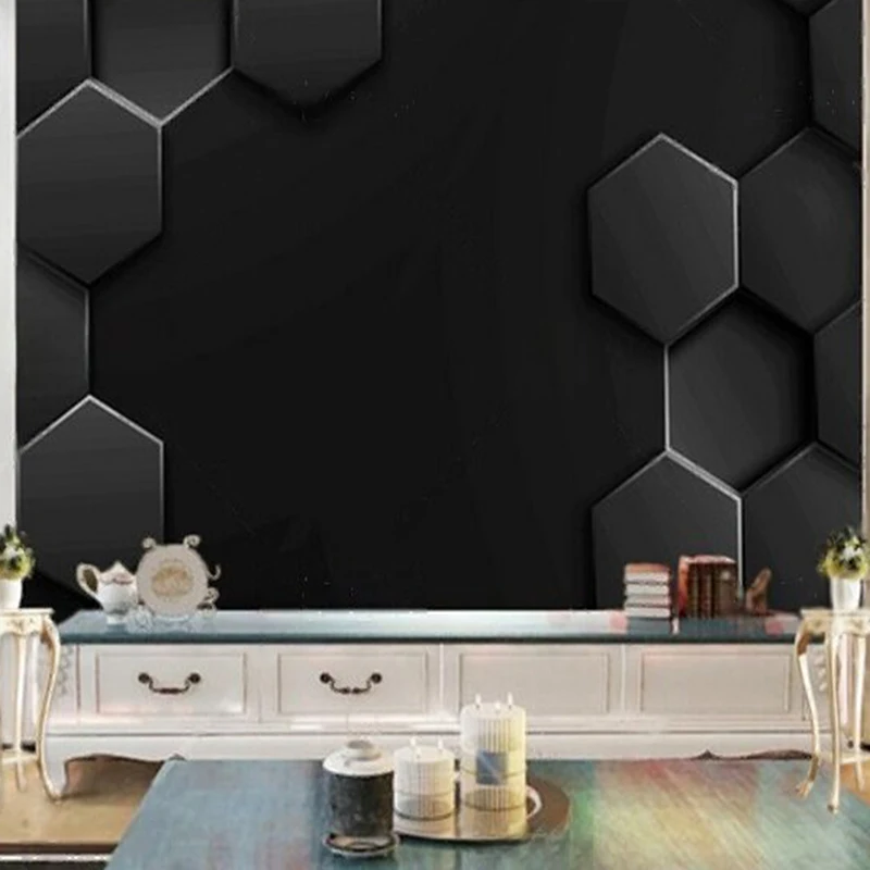 

Customized Mural Wallpaper Modern Black Geometric Pattern Background Wall Decor for Living Room Bedroom Home Interior Design