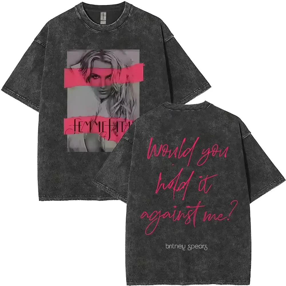 The Britney Tour 2001 Camisetas con estampado vintage lavado Britney Spears Fans hombres mujeres Casual Retro camisetas de manga corta de gran tamaño