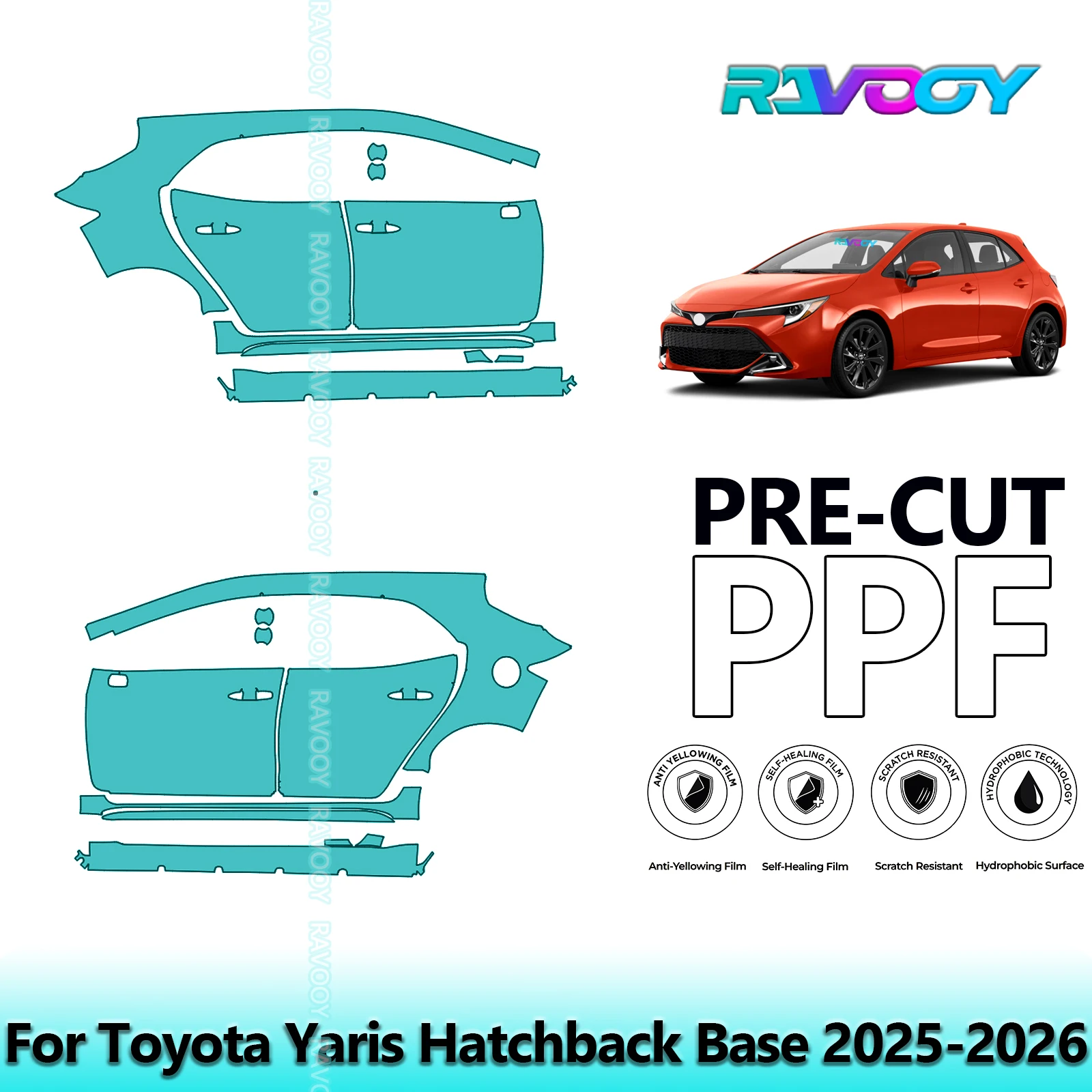 

For Toyota Yaris Hatchback Base 2025-2026 8.5mil Clear Matte Pre-Cut PPF Door & A/B Pillar Kit TPU Paint Protection Film Set