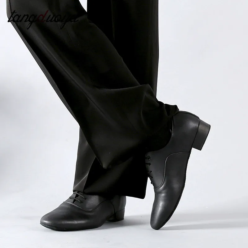 Chaussures de danse latine en cuir pour hommes, chaussures de salle de Rhmodernes, talons carrés, salsa et tango, adultes et enfants, fête pour