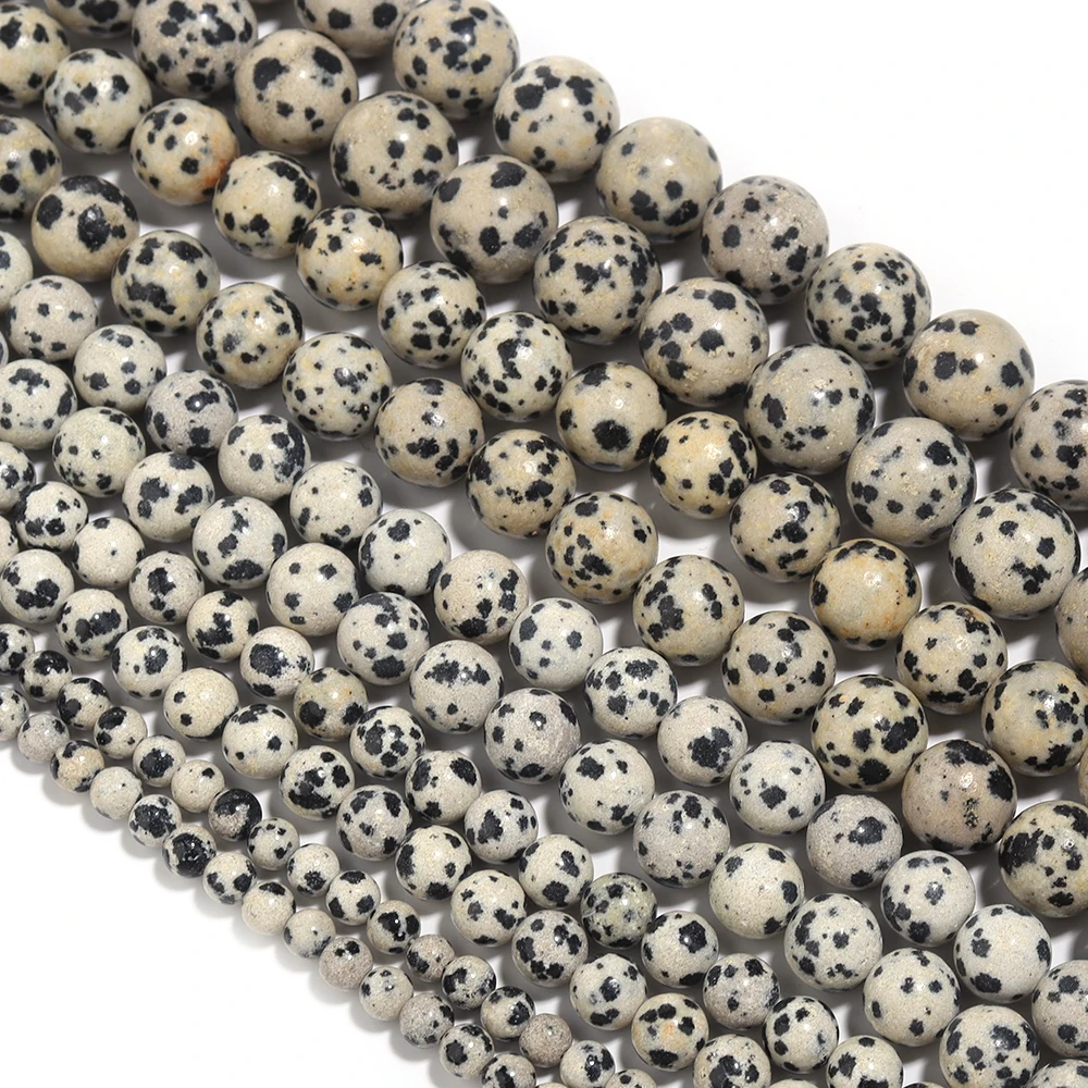 4 6 8 10 12mm Perline di diaspro dalmata naturale Perline di pietra distanziatore allentato rotondo per la creazione di gioielli Accessori per braccialetti collana fai da te