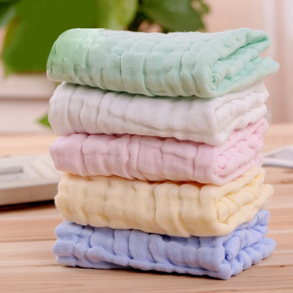 5pcs Baby Hand Towel 6-Layer Gauze Absorbent Cotton Washcloth in Solid Color(Green, Yellow, White, )