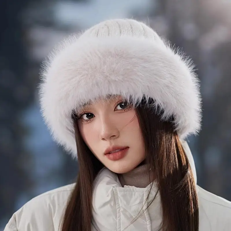 

Thickening Winter Women's Warm Fur Hat, Brimless Plush Baseball Cap for Extreme Cold, Northeast Basin Style