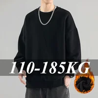 Sudadera con forro polar de talla grande, jerséis, suéter cálido de gran tamaño para hombre 6XL 7XL, camisetas holgadas de manga larga con cuello redondo, ropa masculina