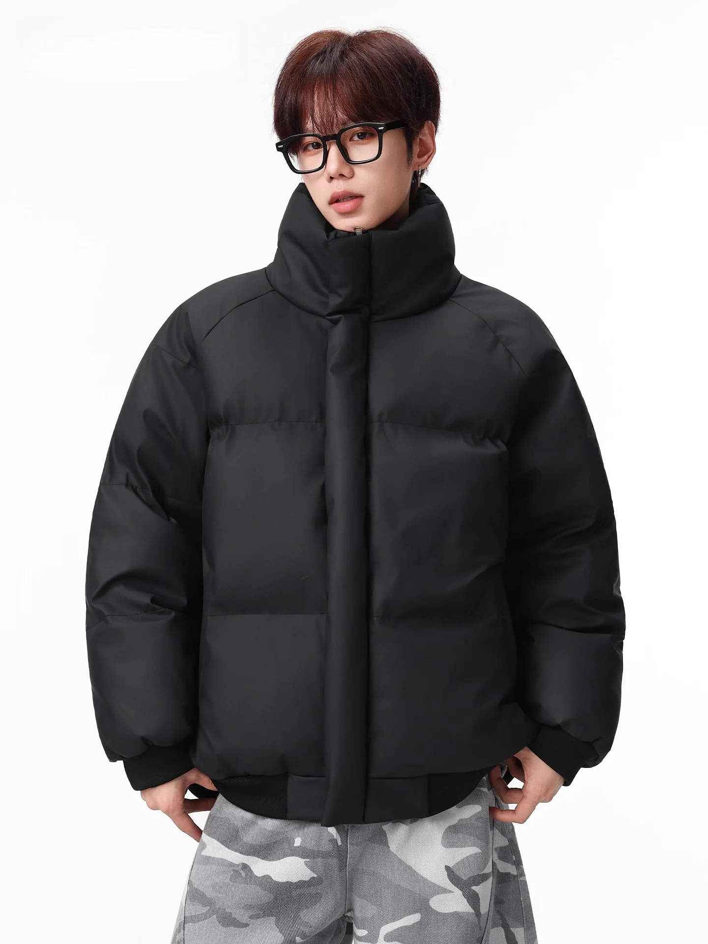 

Genio Lamode American Sle PU Leather Bread Jaet Couple Cotton Coat Men's Winter Stand Collar Youth Faion Warm Thiened