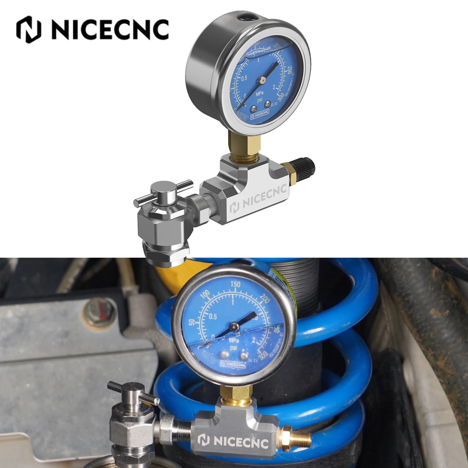 

Nitrogen Regulator Filling Tool 300PSI Pressure Gauge For Yamaha Raptor CanAm Arctic Cat Snowmobile With Schrader Valve Shock
