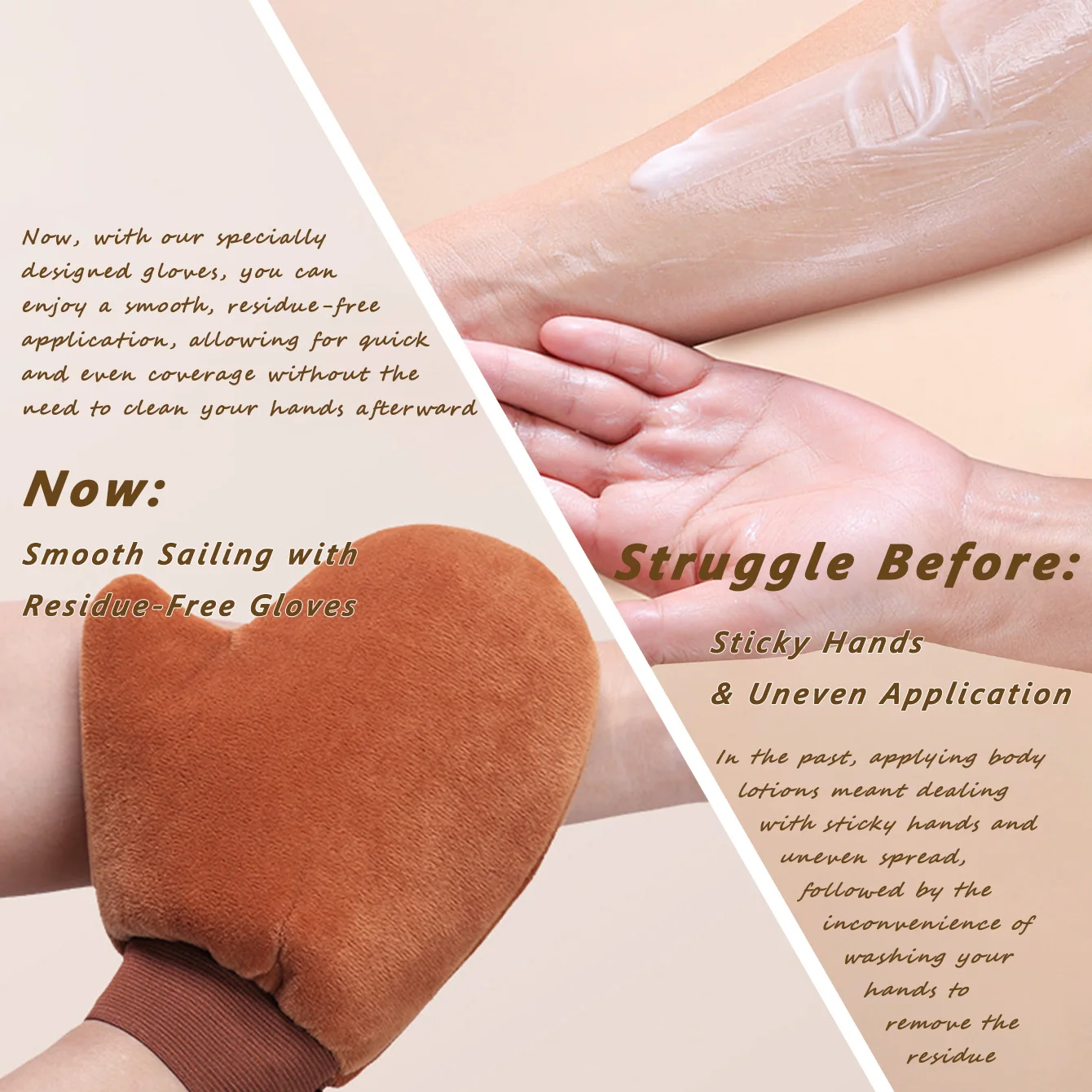 مجموعة قفازات دباغة قابلة لإعادة الاستخدام بدون شمس، قطعتان من اللون الوردي والبني، مجموعة أدوات توزيع قفازات دباغة ذاتية خالية من الخطوط لروتين العناية بالبشرة