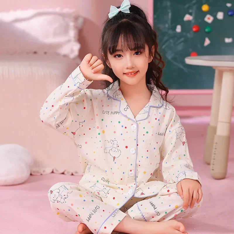 2024 Children\'s Pajamas Set Girls Autumn Pijamas Sweet Cute Long Sleeve Sleepwear Student Loungewear Fashion Home Clothing Gift