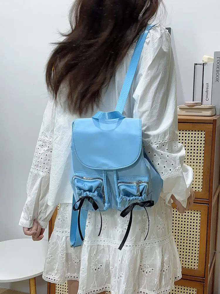 Mochila com cordão para mulheres, arco de bolso, nylon, chique, estética, estilo formal, Y2k