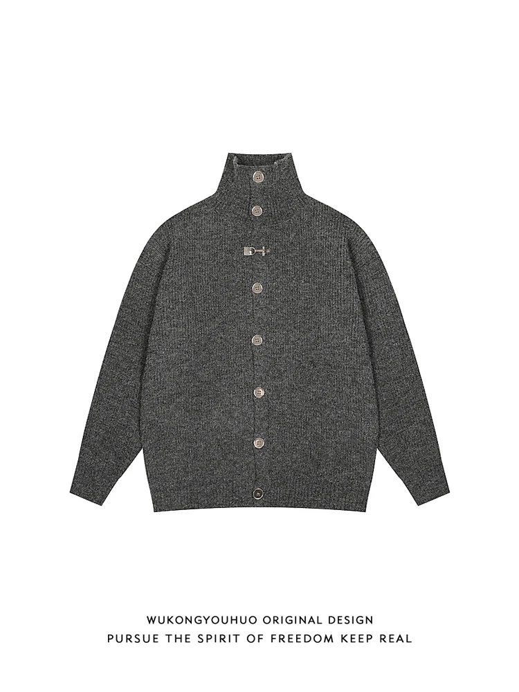 

Ретро металлический кардиган на одной пуговице, свитер с открытым вырезом, свободная вязаная верхняя одежда для мужчин и женщин, повседневная теплая молодежная одежда