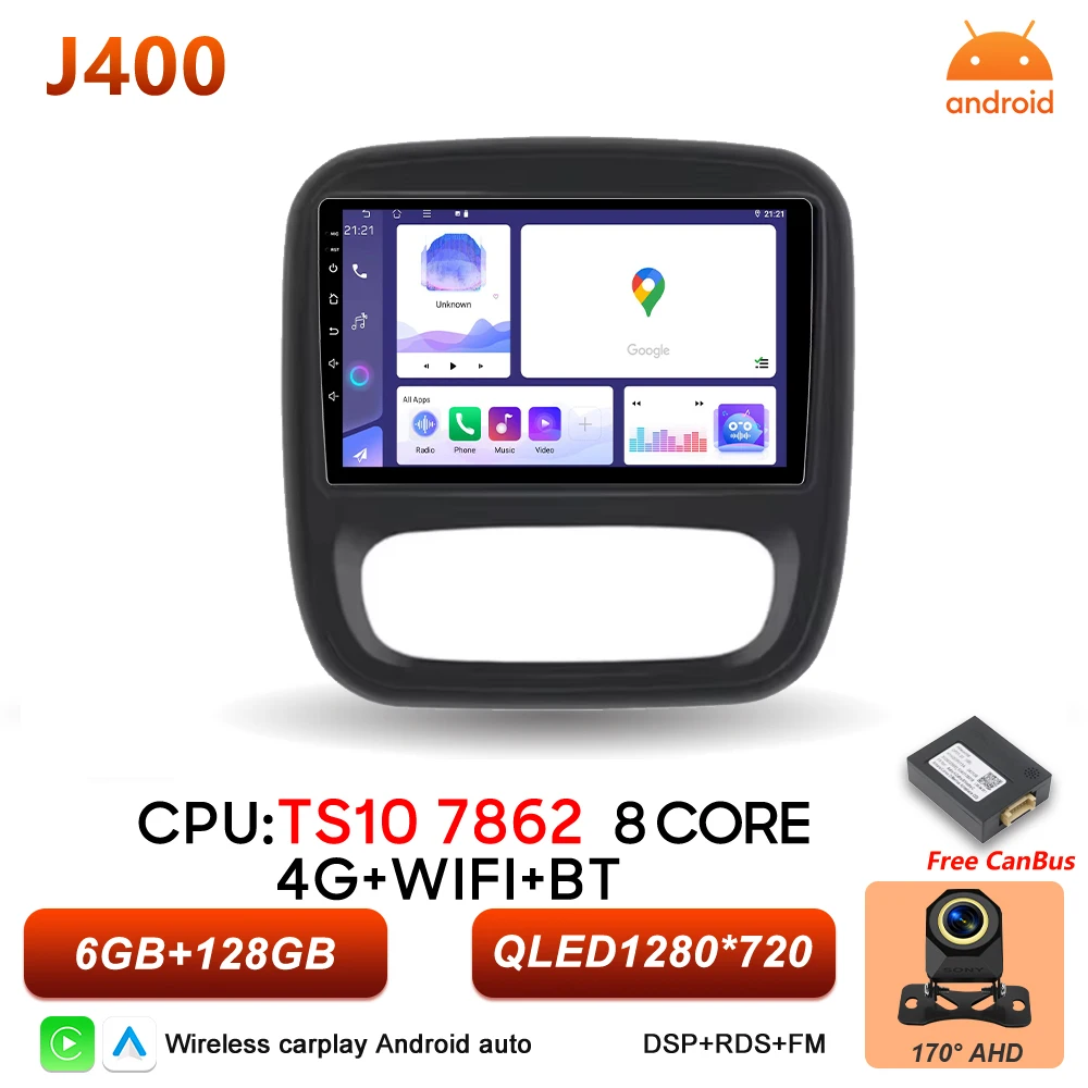 Auto radio Android 16 Carplay voor Renault Trafic 3 Opel Vivaro B 2014 2015 2016 2017 2018 - 2021 Multimedia speler stereo GPS BT