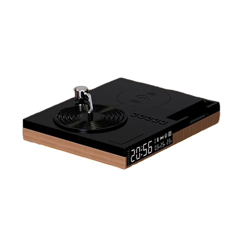 Speaker Nirkabel Retro Bluetooth 5.2 Pemutar Musik Stereo Jam Alarm Desktop Bentuk Piringan Hitam Vintage Mendukung Jam dengan Lampu