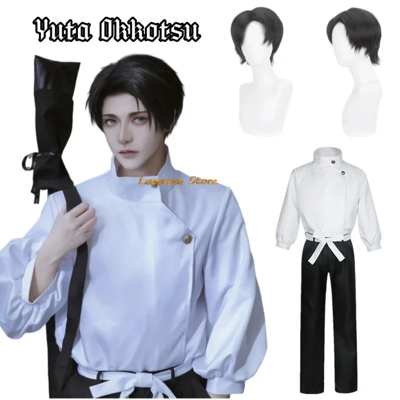 Jujutsu Kaisen Anime Cosplay Costume para Homens e Mulheres, Okkotsu Yuta Wig, Top, Calças, Cinto, Uniforme, Roupas de Festa de Halloween