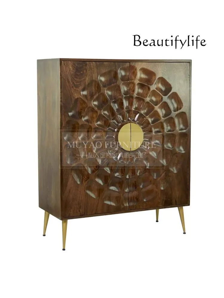 French retro solid wood edge cabinet, modern minimalist art, creative engraving decorative cabinet