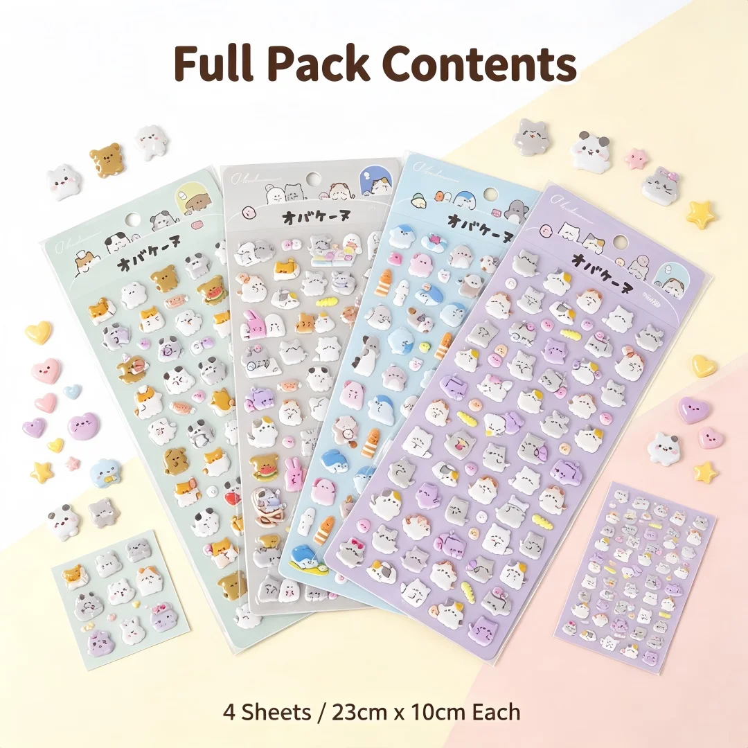 Kawaii Mini Animal Puffy Stickers, 3D Foam Bubble Cartoon Creature Stickers, Waterproof Decorative Stickers for Kids DIY Crafts`