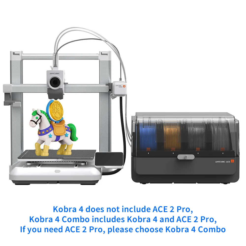 ANYCUBIC Kobra 4/Kobra 4 Combo FDM Mehrfarbiger 3D-Drucker mit 1 bis 8 Farben, Max. 600mm/s Druckgeschwindigkeit, Baugröße 260x260x260mm